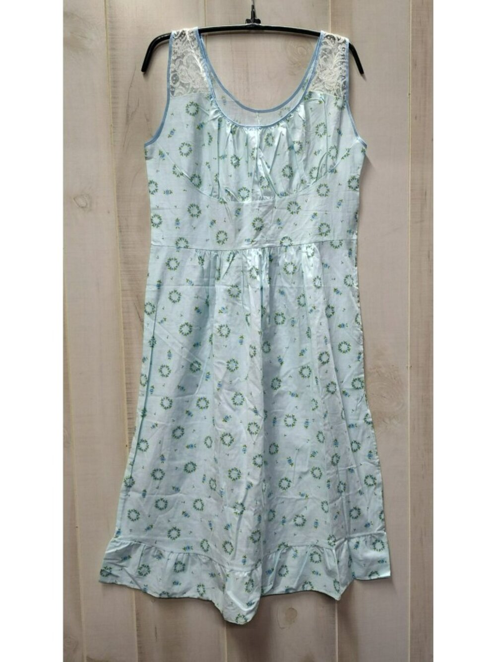 Cotton Floral Dress Beeline Fashions Gown Sz 34 S/M Ruffle Hem Lace Cottagecore